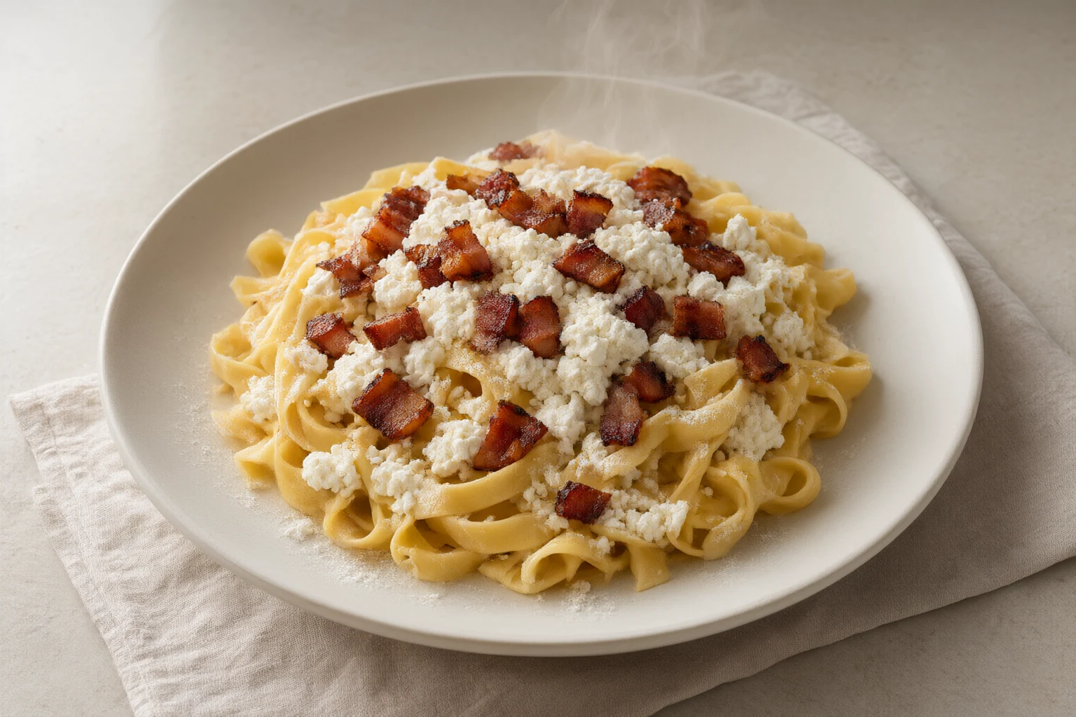 Túrós Csusza (Pasta with Curd Cheese and Bacon)